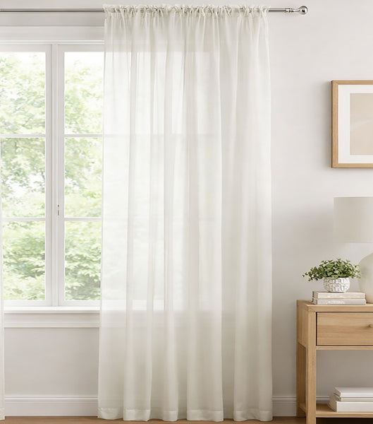 1 Piece Beige Sheer Rod Pocket Window Curtain Panel - 90" Inches Long