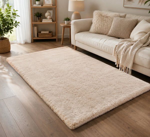 Khaki Beige Faux Rabbit Fur Soft Plush Fuzzy Rug - 34" x 58"