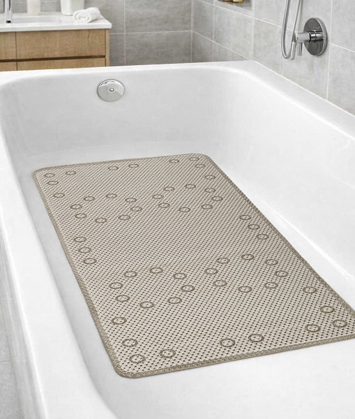 Super Thick Beige Non‑Slip Soft Foam Quick-Dry Soft Bath Tub Mat with Strong Suction Cups - 36" x 17"