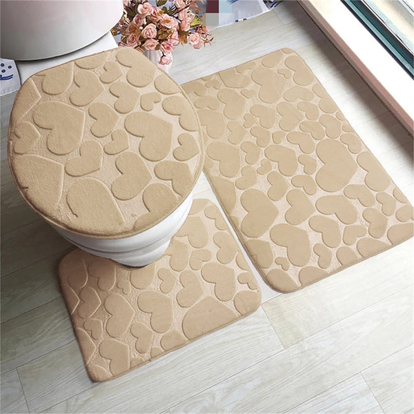 3 Piece Beige Ultra Soft Thick Memory Foam Non-Slip Absorbent Bathroom Bath Mat Set