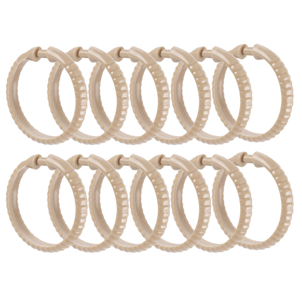 Beige 12 Piece Premium Plastic Shower Curtain Hooks Rings Round 2.25" Inches