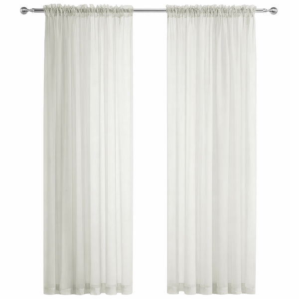 Beige Sheer Window Rod Pocket Curtain Set 90" Inches Long (2 Panels)