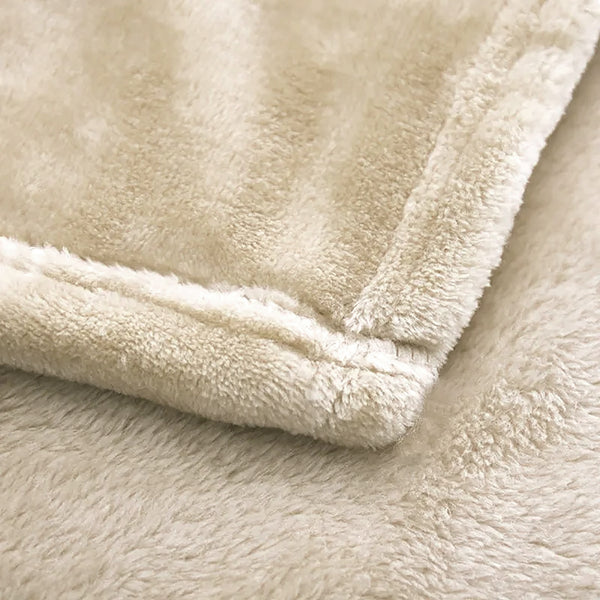 Beige Super Soft Warm Flannel Fleece Plush Microfiber Bed Throw Blanket