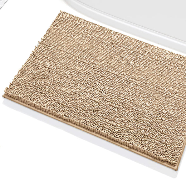 2 Piece Set Beige Soft Cozy Plush Chenille Bath Mat Bathroom Rug & Toilet Seat Cover