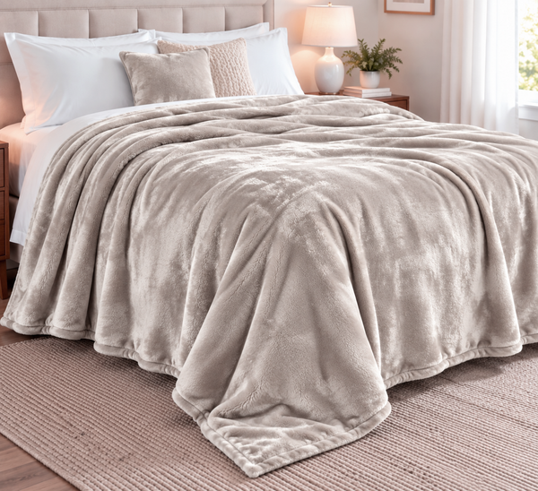 Solid Beige Ultra Plush Fleece Ultra Soft Warm Cozy Bed Blanket