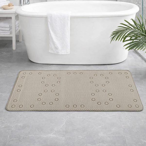 Beige Non‑Slip Soft Foam Quick-Dry Soft Bath Tub Mat with Strong Suction Cups - 36" x 17"