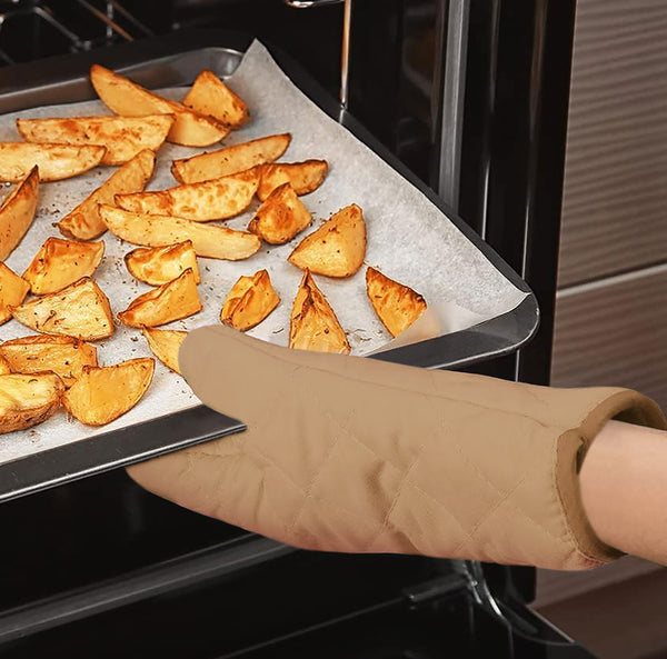 Beige Heat Resistant Thick Soft Quilted Lining Kitchen Oven Glove Mitts