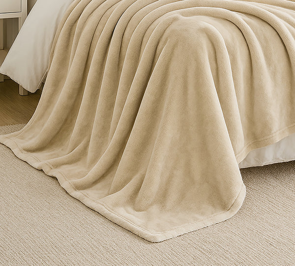 Beige Super Soft Warm Flannel Fleece Plush Microfiber Bed Throw Blanket