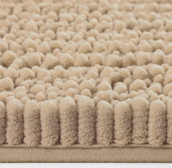 2 Piece Set Beige Soft Cozy Plush Chenille Bath Mat Bathroom Rug