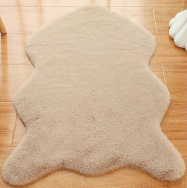 2x3 Feet Khaki Beige Faux Rabbit Fur Soft Plush Fuzzy Rug