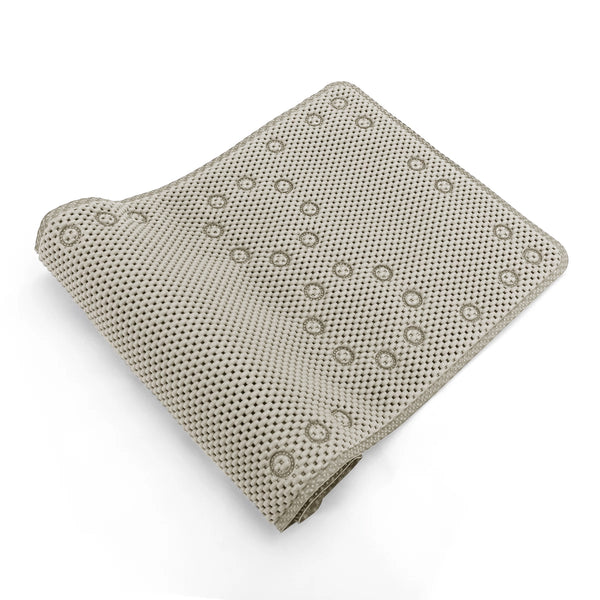 Extra Thick Long Beige Non-Slip Foam Bathtub Shower Mat With Suction Cups Fast Drying - 36" x 17"