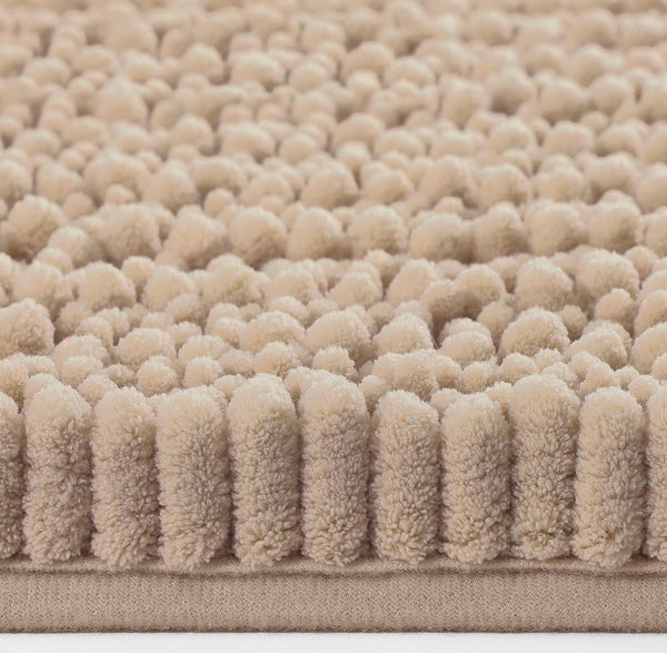 3 Piece Set Beige Soft Cozy Plush Chenille Bath Mat Highly Absorbent Bathroom Rug