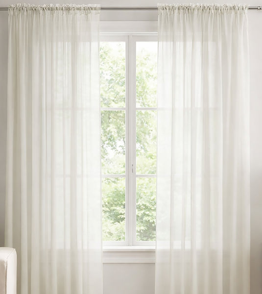 Beige Sheer Window Rod Pocket Curtain Set 90" Inches Long (2 Panels)