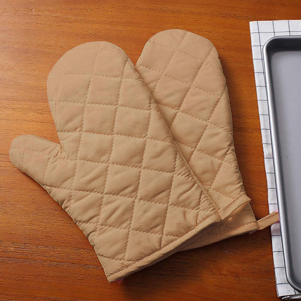 Beige Heat Resistant Thick Soft Quilted Lining Kitchen Oven Glove Mitts