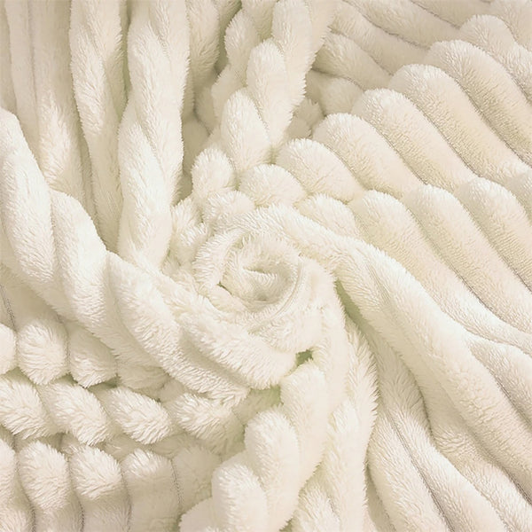 King Size Beige Ultra Soft Cozy Textured Fluffy Plush Ribbed Faux Fur Bed Blanket