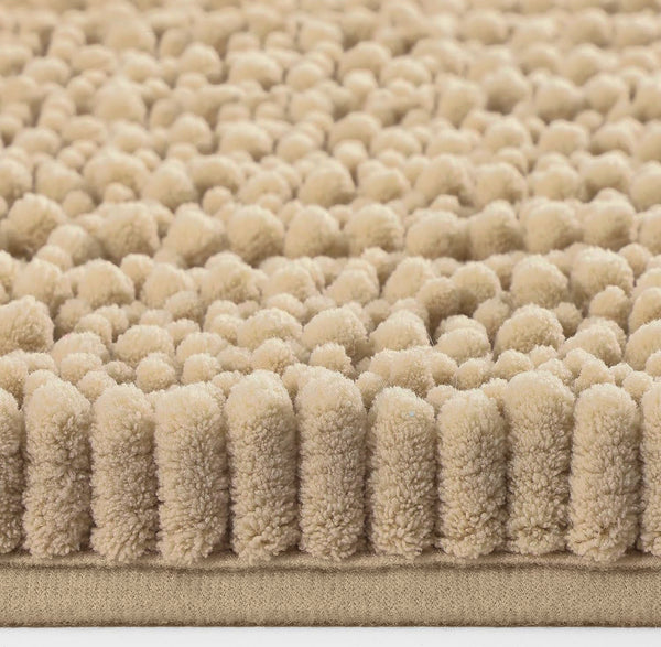 2 Piece Set Beige Soft Cozy Plush Chenille Bath Mat Bathroom Rug