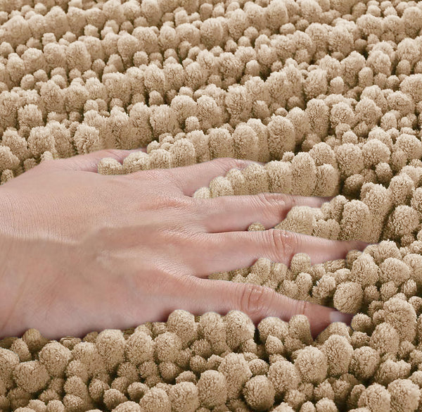 Large 2 Piece Set Beige Soft Cozy Plush Chenille Bath Mat Bathroom Rug