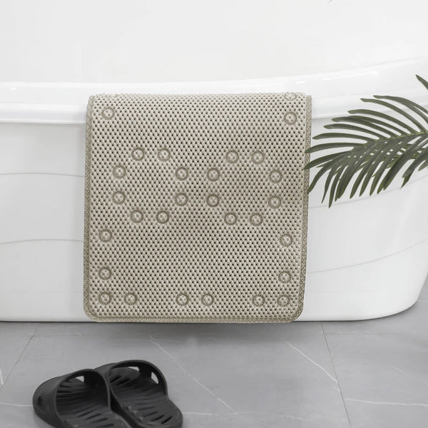 Beige Non‑Slip Soft Foam Quick-Dry Soft Bath Tub Mat with Strong Suction Cups - 36" x 17"