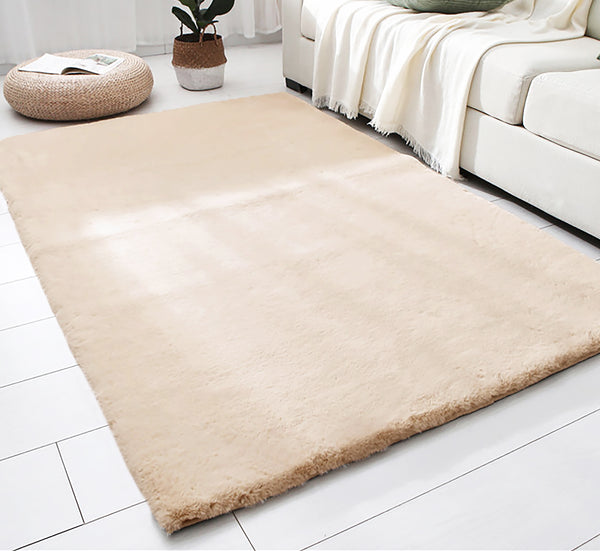 Khaki Beige Faux Rabbit Fur Soft Plush Fuzzy Rug - 34" x 58"