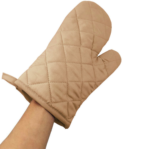 Beige Heat Resistant Thick Soft Quilted Lining Kitchen Oven Glove Mitts