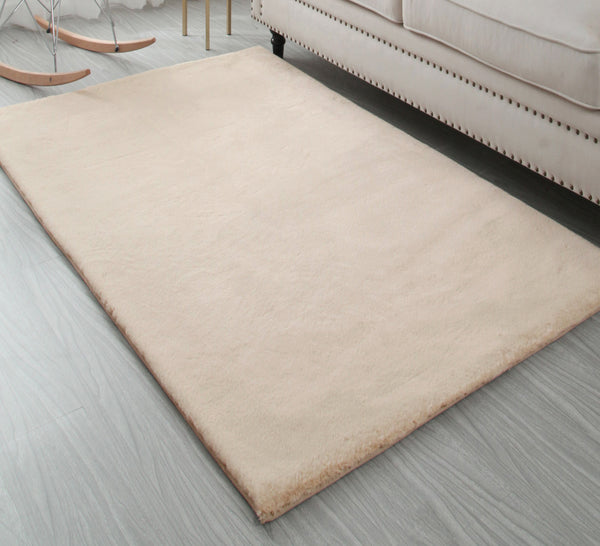 Khaki Beige Faux Rabbit Fur Soft Plush Fuzzy Rug - 34" x 58"