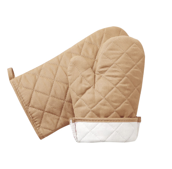 Beige Heat Resistant Thick Soft Quilted Lining Kitchen Oven Glove Mitts