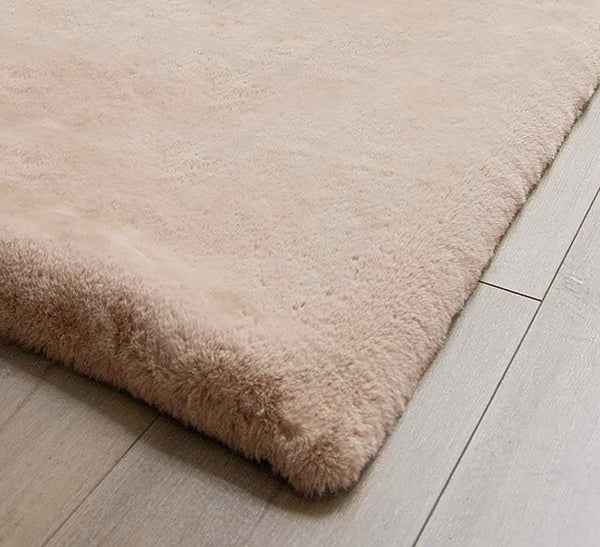 Khaki Beige Faux Rabbit Fur Soft Plush Fuzzy Rug - 34" x 58"