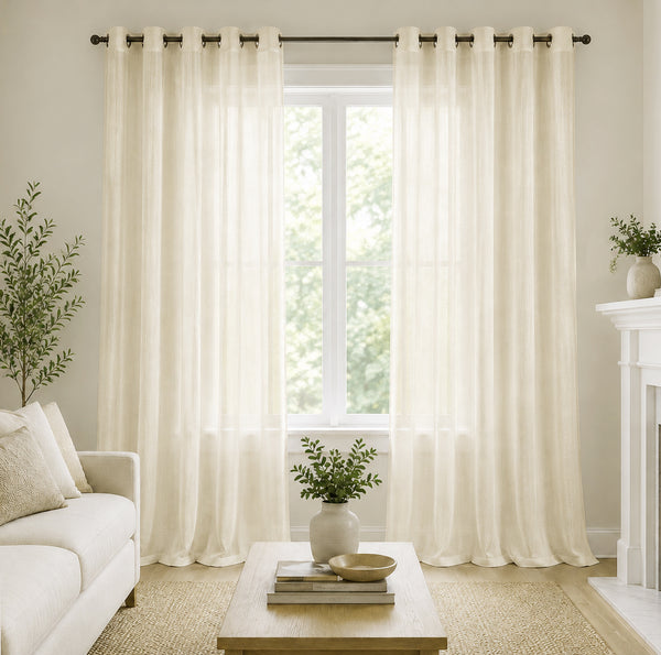 Beige Sheer Light Filtering Grommet Window Curtain Panel Set - 108" Long