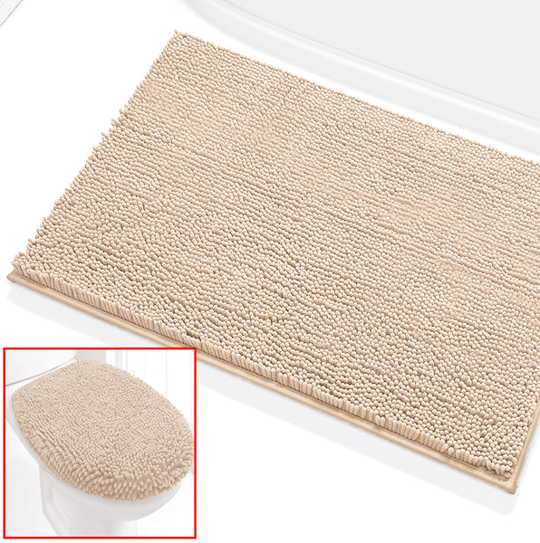 2 Piece Set Birch Soft Cozy Plush Chenille Bath Mat Bathroom Rug & Toilet Seat Cove