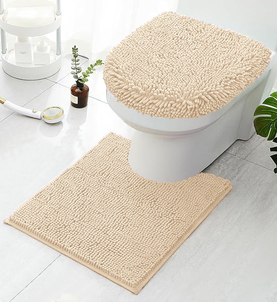 2 Piece Set Birch Soft Cozy Plush Chenille Bath Mat Bathroom Rug & Toilet Seat Cover
