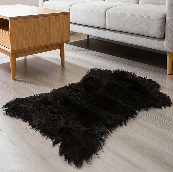2x3 Feet Black Faux Fur Sheepskin Soft Plush Fuzzy Rug