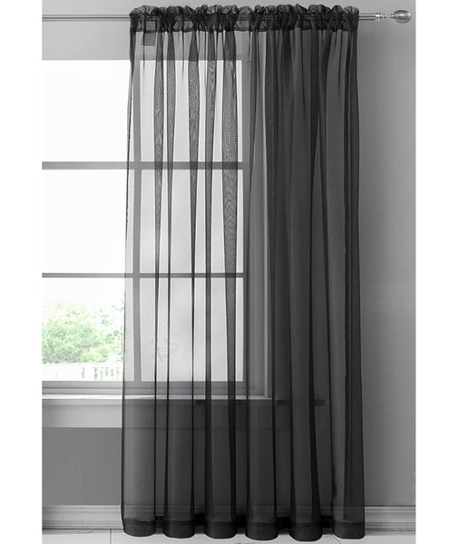 1 Piece Black Sheer Rod Pocket Window Curtain Panel - 90" Inches Long