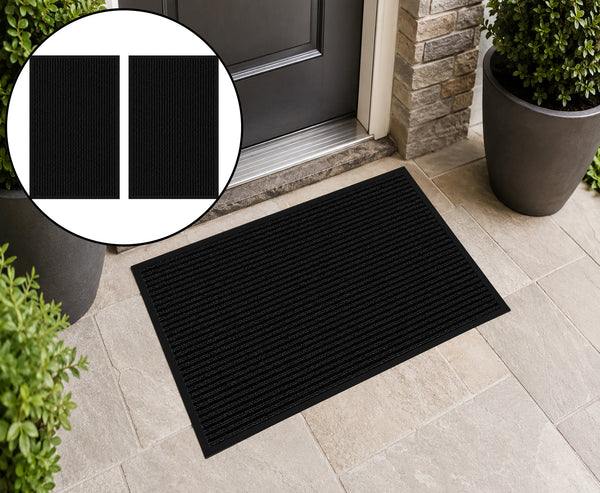 Pack of 2 Black Indoor Outdoor Heavy Duty Ribbed Entry Entrance Door Mat with Rubber Backing 17"x30"