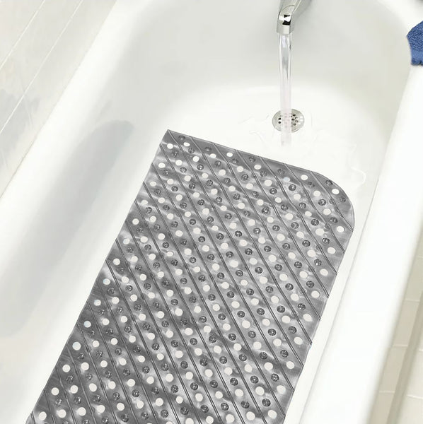 Black Vinyl Non-Slip Bathtub Shower Mat With Suction Cups - 26.7" x 13.8"