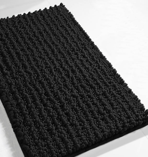 24"x16" - Black Soft Cozy Plush Chenille Bath Mat Bathroom Rug