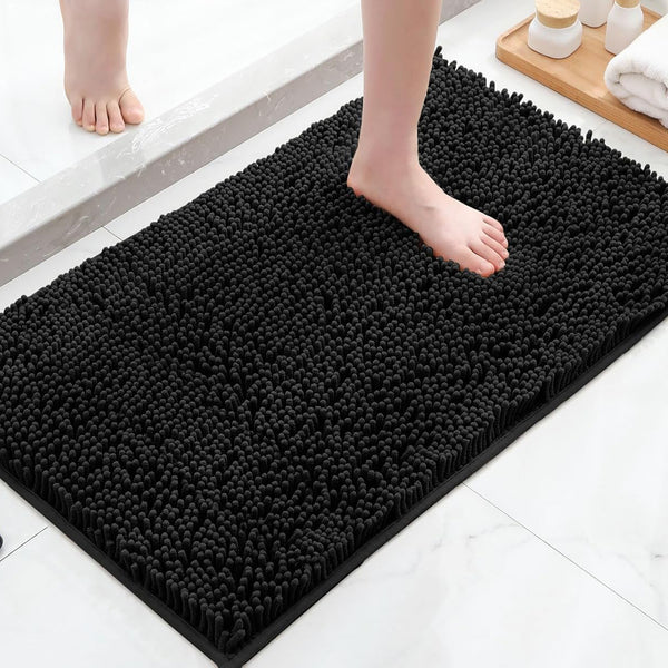 36"x24" - Black Large Soft Cozy Plush Chenille Bath Mat Bathroom Rug