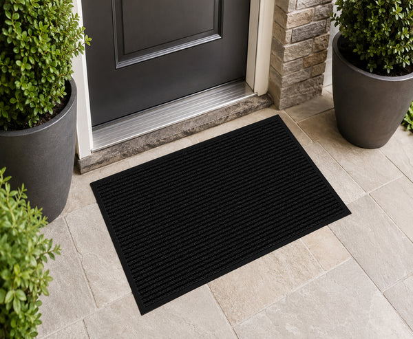 Pack of 2 Black Indoor Outdoor Heavy Duty Ribbed Entry Entrance Door Mat with Rubber Backing 17"x30"