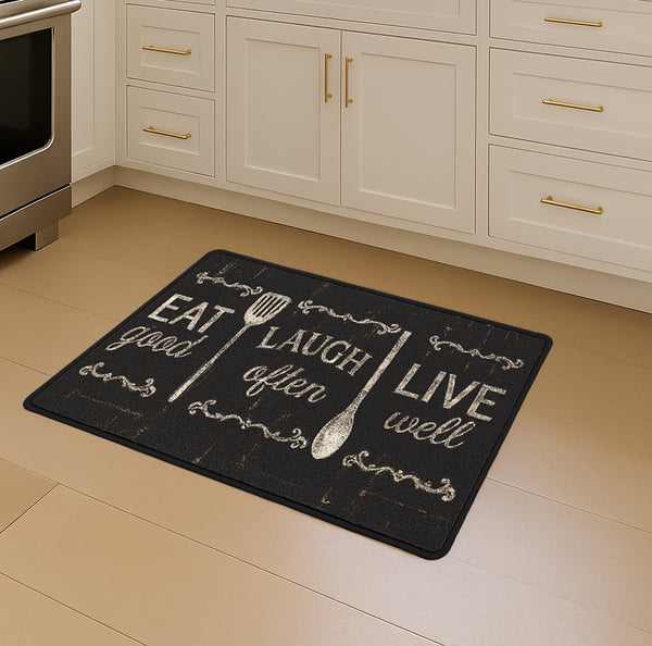Black Washable Kitchen Mat With Non-Slip Backing - 17"x24"