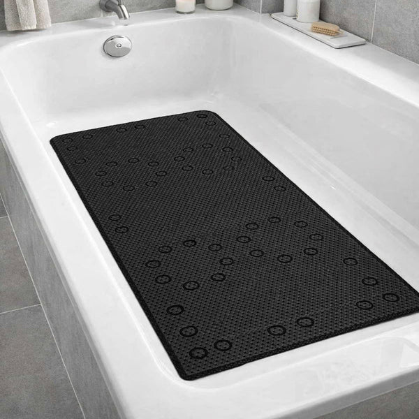 Black Non‑Slip Soft Foam Quick-Dry Soft Bath Tub Mat with Strong Suction Cups - 36" x 17"