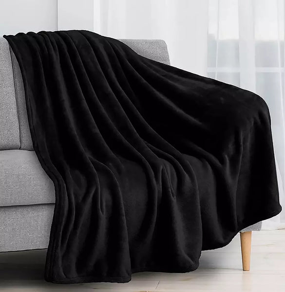 Black Super Soft Warm Flannel Fleece Plush Microfiber Bed Throw Blanket