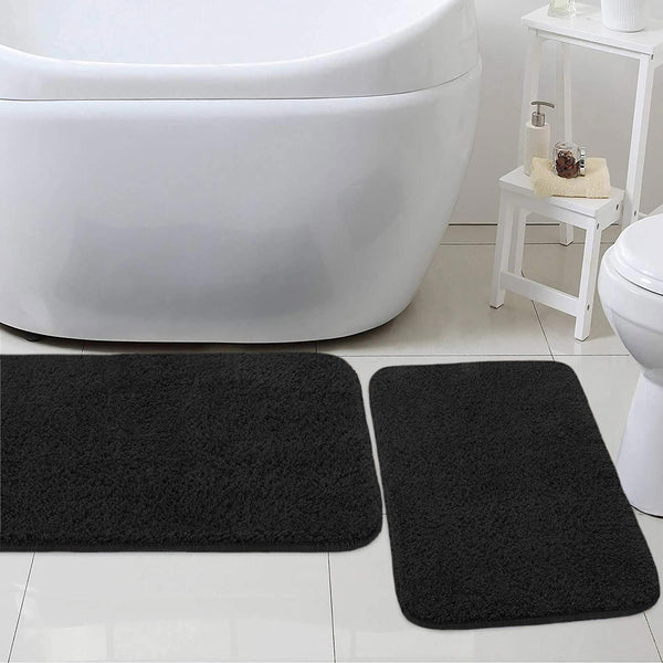 Large 2 Piece Light Grey Microfiber Soft Thick Plush Bath Mat Set