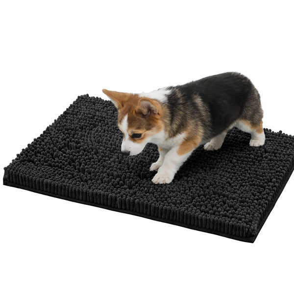 23" x 15" - Black Dog Door Mat Non-Slip Super Absorbent Quick Dry Chenille Microfiber Washable Pet Rug for Muddy Paws