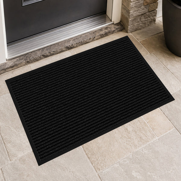 Pack of 2 Black Indoor Outdoor Heavy Duty Ribbed Entry Entrance Door Mat with Rubber Backing 17"x30"
