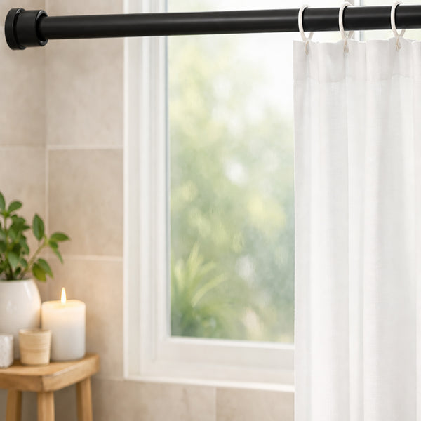 Black Adjustable Spring Tension Curtain Rod Heavy Duty Anti-slip 42-72" Inches