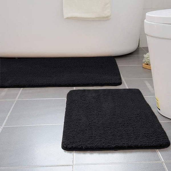 Large 2 Piece Light Grey Microfiber Soft Thick Plush Bath Mat Set