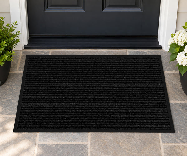 Large Black Indoor Outdoor Heavy Duty Ribbed Entry Entrance Door Mat with Rubber Backing – 23"x35"