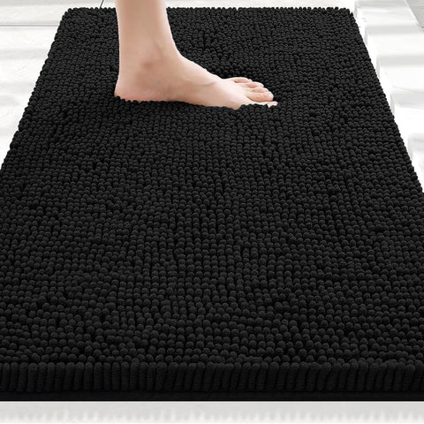 36"x24" - Black Large Soft Cozy Plush Chenille Bath Mat Bathroom Rug