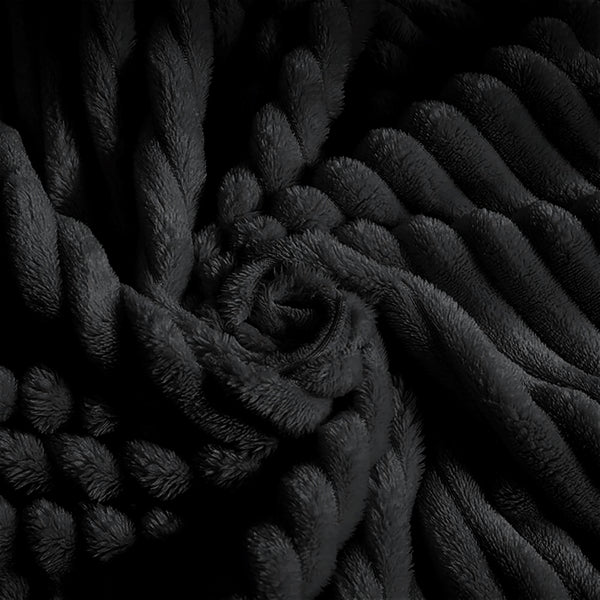 King Size Black Ultra Soft Cozy Textured Fluffy Plush Ribbed Faux Fur Bed Blanket
