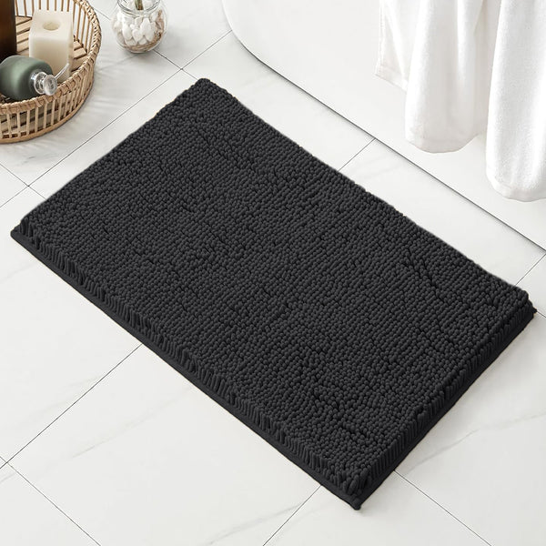 36"x24" - Black Large Soft Cozy Plush Chenille Bath Mat Bathroom Rug