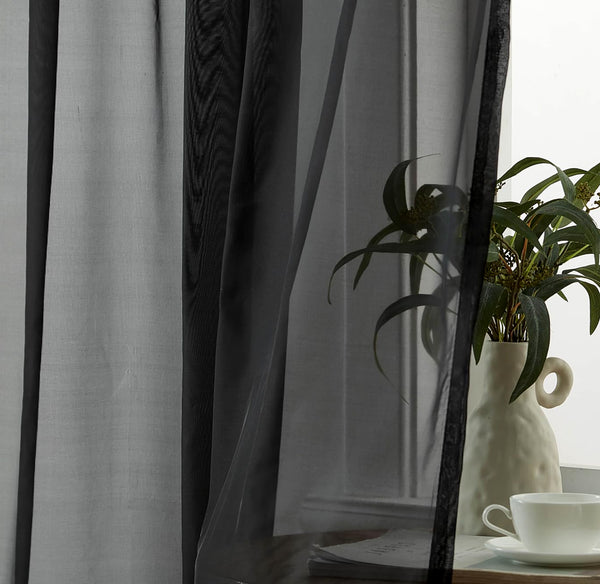1 Piece Black Sheer Rod Pocket Window Curtain Panel - 90" Inches Long